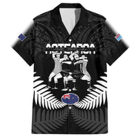 New Zealand And Fiji Tapa Rugby Family Matching Off Shoulder Short Dress and Hawaiian Shirt Haka Dance Mix Cibi Dance Together LT14 Dad's Shirt - Short Sleeve Black - Polynesian Pride