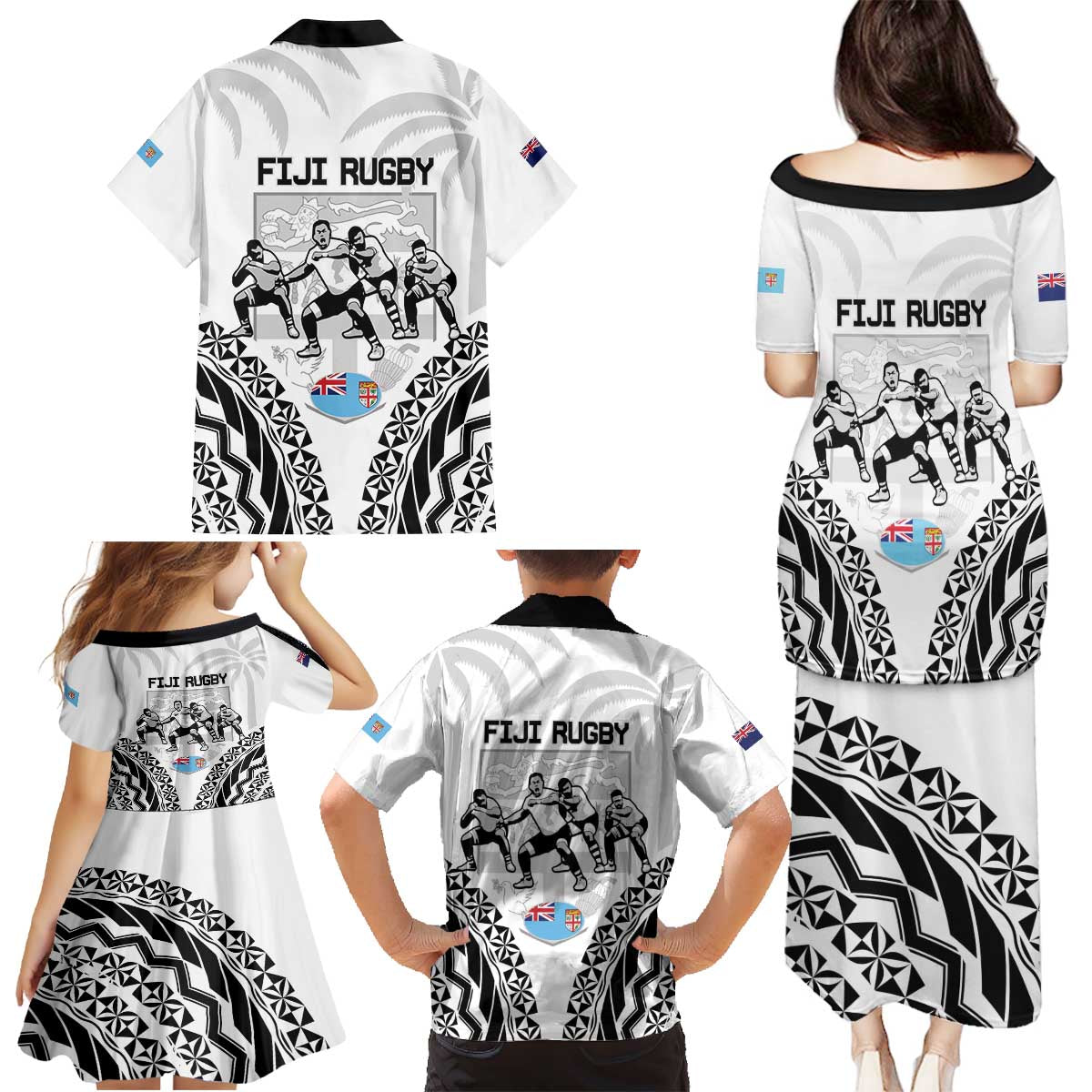New Zealand And Fiji Tapa Rugby Family Matching Puletasi and Hawaiian Shirt Haka Dance Mix Cibi Dance Together LT14 - Polynesian Pride