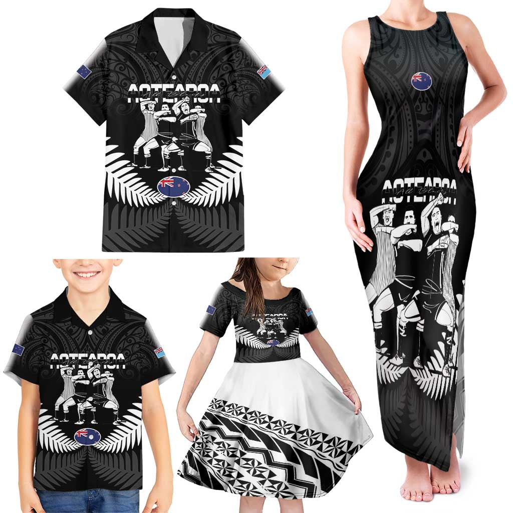 New Zealand And Fiji Tapa Rugby Family Matching Tank Maxi Dress and Hawaiian Shirt Haka Dance Mix Cibi Dance Together LT14 - Polynesian Pride