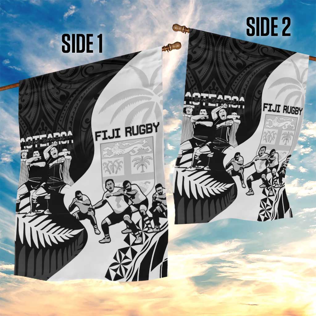 New Zealand And Fiji Tapa Rugby Garden Flag Haka Dance Mix Cibi Dance Together LT14 - Polynesian Pride