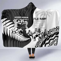 New Zealand And Fiji Tapa Rugby Hooded Blanket Haka Dance Mix Cibi Dance Together LT14 One Size Black - Polynesian Pride