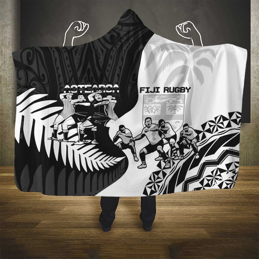 New Zealand And Fiji Tapa Rugby Hooded Blanket Haka Dance Mix Cibi Dance Together LT14 - Polynesian Pride