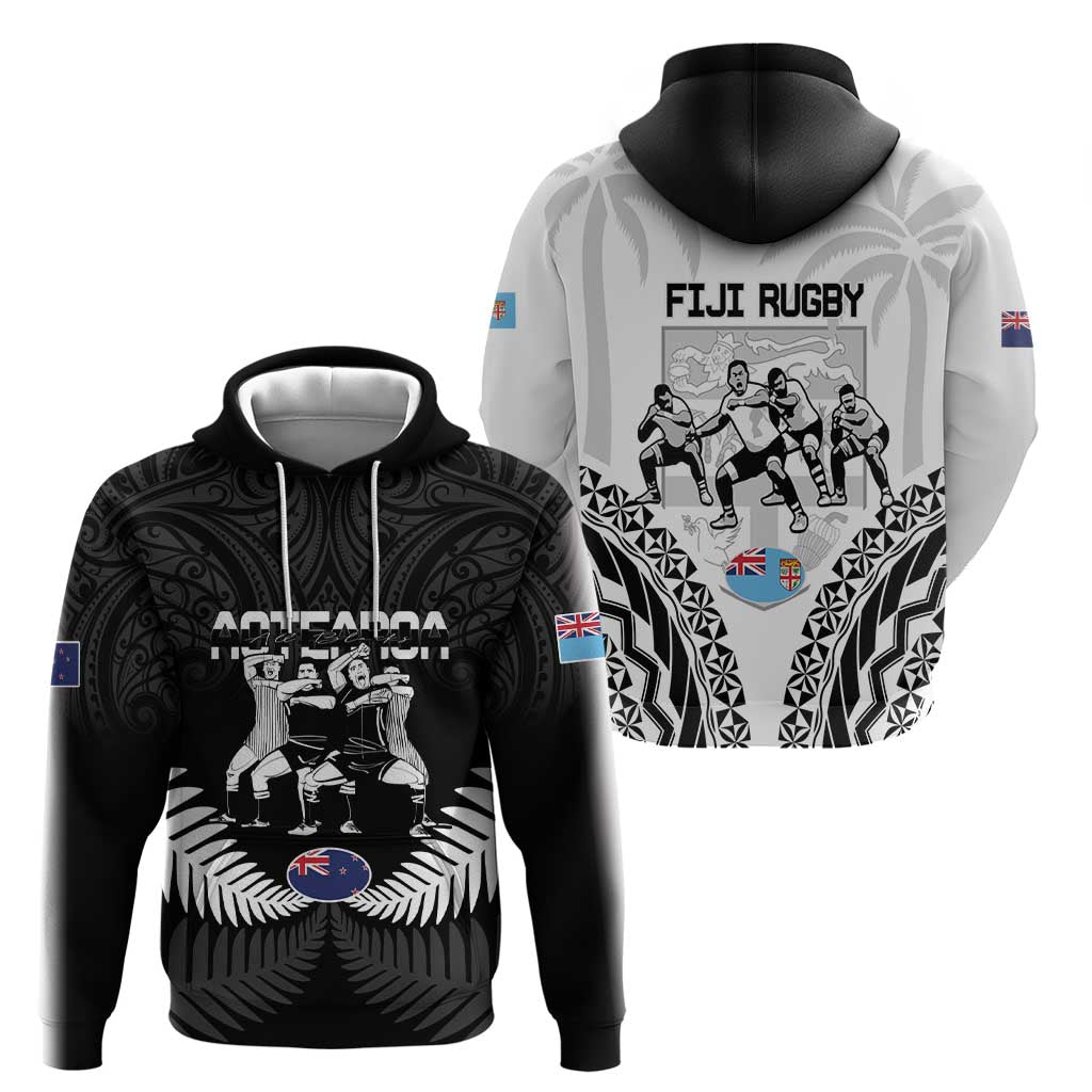 New Zealand And Fiji Tapa Rugby Hoodie Haka Dance Mix Cibi Dance Together LT14 - Polynesian Pride