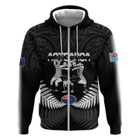 New Zealand And Fiji Tapa Rugby Hoodie Haka Dance Mix Cibi Dance Together LT14 Zip Hoodie Black - Polynesian Pride