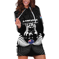 New Zealand And Fiji Tapa Rugby Hoodie Dress Haka Dance Mix Cibi Dance Together LT14 Black - Polynesian Pride