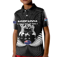 New Zealand And Fiji Tapa Rugby Kid Polo Shirt Haka Dance Mix Cibi Dance Together LT14 Kid Black - Polynesian Pride