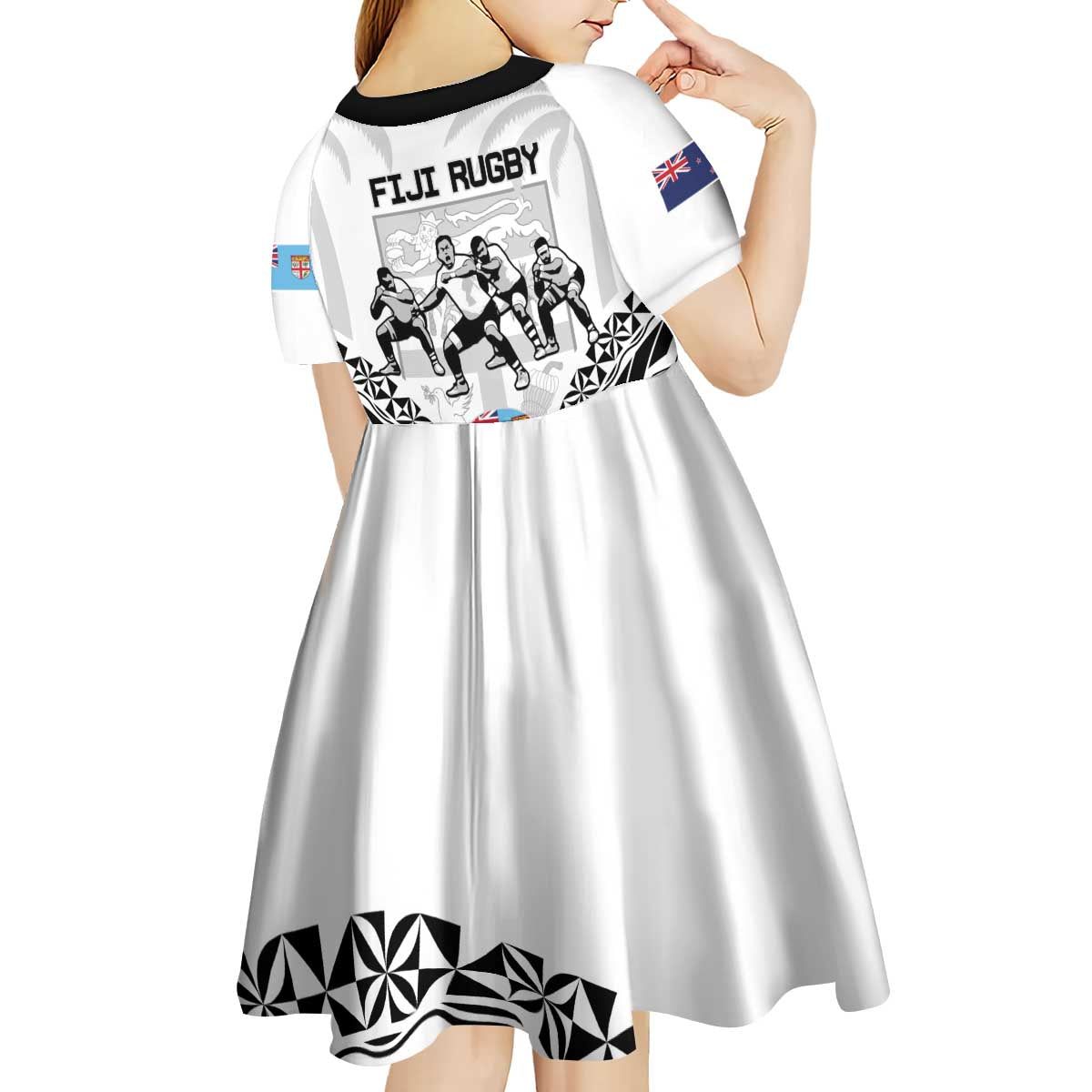 New Zealand And Fiji Tapa Rugby Kid Short Sleeve Dress Haka Dance Mix Cibi Dance Together LT14 - Polynesian Pride