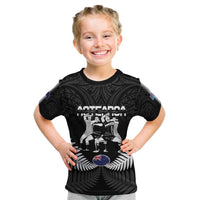 New Zealand And Fiji Tapa Rugby Kid T Shirt Haka Dance Mix Cibi Dance Together LT14 Black - Polynesian Pride