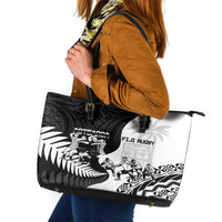 New Zealand And Fiji Tapa Rugby Leather Tote Bag Haka Dance Mix Cibi Dance Together LT14 Black - Polynesian Pride