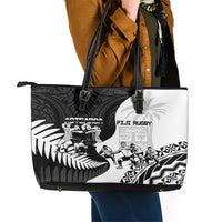 New Zealand And Fiji Tapa Rugby Leather Tote Bag Haka Dance Mix Cibi Dance Together LT14 - Polynesian Pride