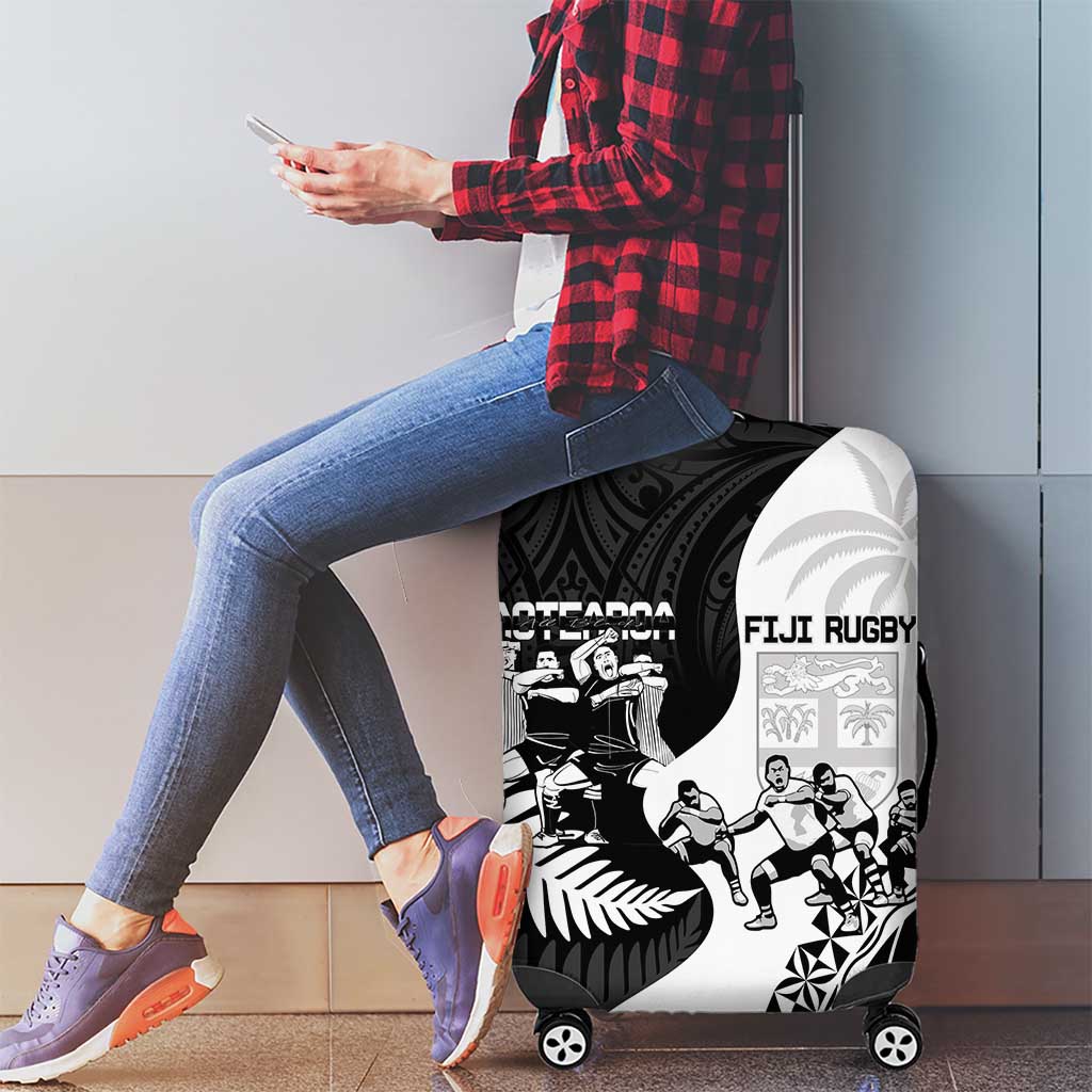 New Zealand And Fiji Tapa Rugby Luggage Cover Haka Dance Mix Cibi Dance Together