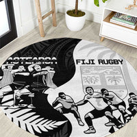 New Zealand And Fiji Tapa Rugby Round Carpet Haka Dance Mix Cibi Dance Together LT14 Black - Polynesian Pride