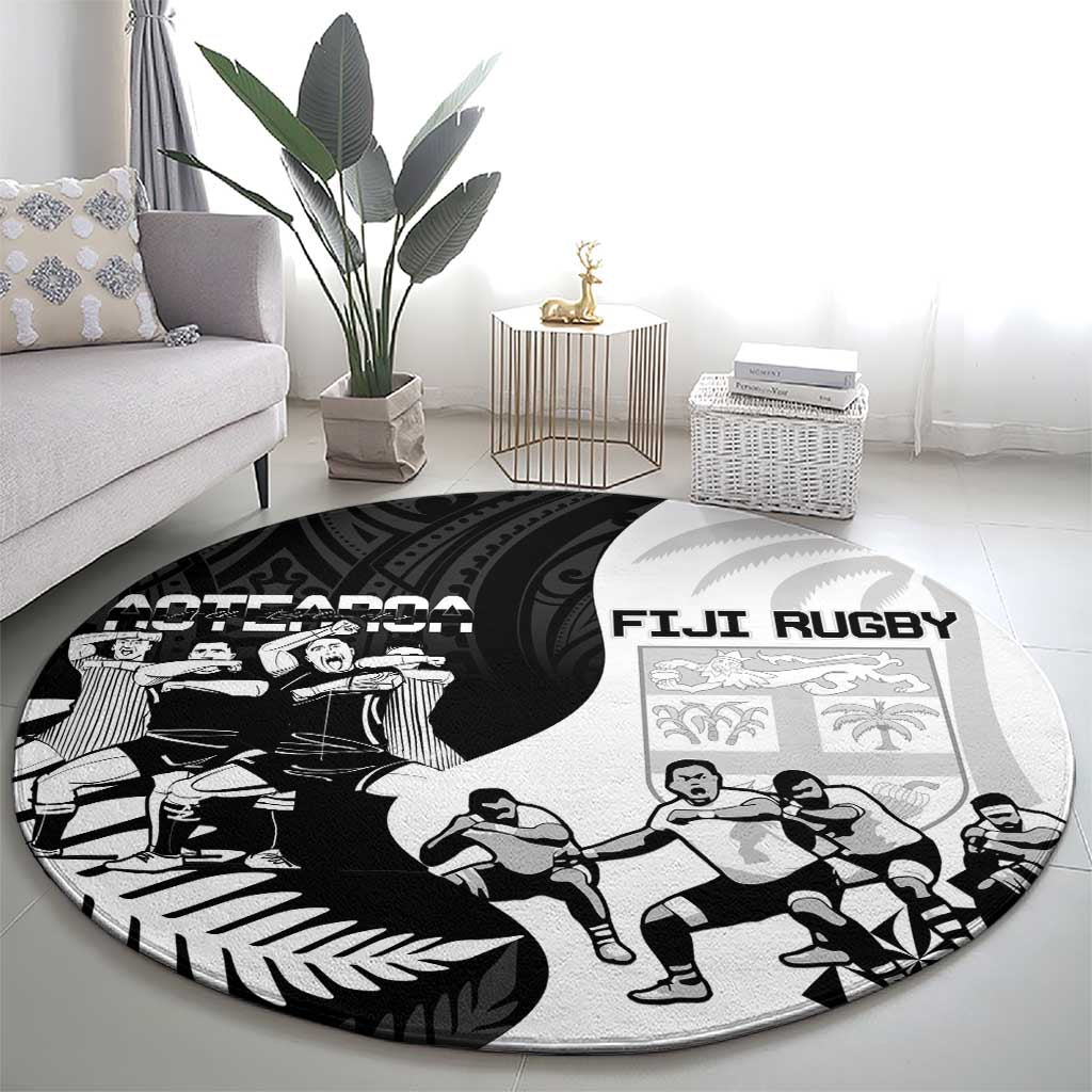 New Zealand And Fiji Tapa Rugby Round Carpet Haka Dance Mix Cibi Dance Together LT14 - Polynesian Pride