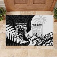 New Zealand And Fiji Tapa Rugby Rubber Doormat Haka Dance Mix Cibi Dance Together LT14 Black - Polynesian Pride