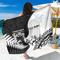 New Zealand And Fiji Tapa Rugby Sarong Haka Dance Mix Cibi Dance Together LT14 One Size 44 x 66 inches Black - Polynesian Pride
