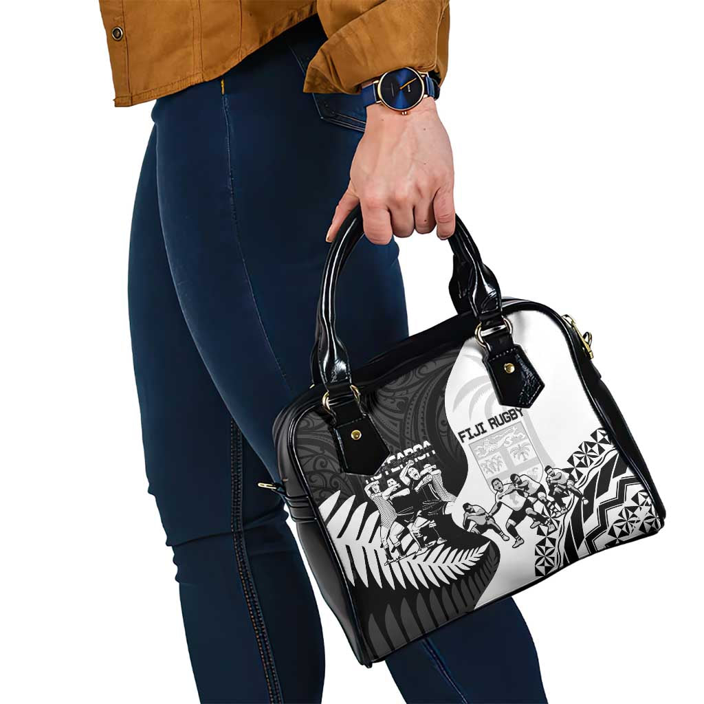 New Zealand And Fiji Tapa Rugby Shoulder Handbag Haka Dance Mix Cibi Dance Together LT14 - Polynesian Pride