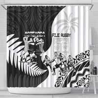 New Zealand And Fiji Tapa Rugby Shower Curtain Haka Dance Mix Cibi Dance Together LT14 - Polynesian Pride