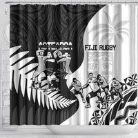 New Zealand And Fiji Tapa Rugby Shower Curtain Haka Dance Mix Cibi Dance Together LT14 - Polynesian Pride