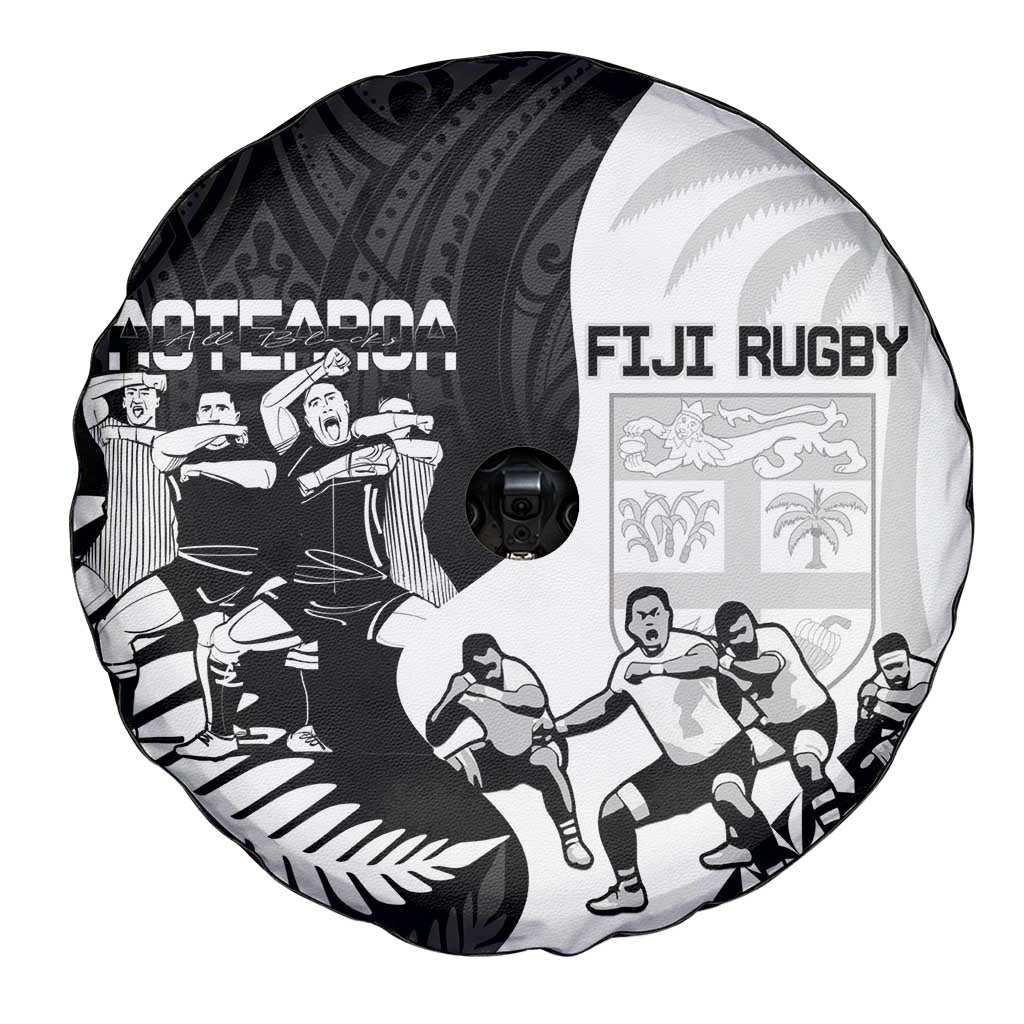 New Zealand And Fiji Tapa Rugby Spare Tire Cover Haka Dance Mix Cibi Dance Together LT14 - Polynesian Pride
