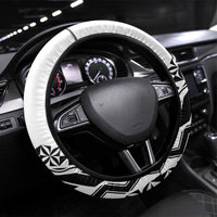 New Zealand And Fiji Tapa Rugby Steering Wheel Cover Haka Dance Mix Cibi Dance Together LT14 Universal Fit Black - Polynesian Pride