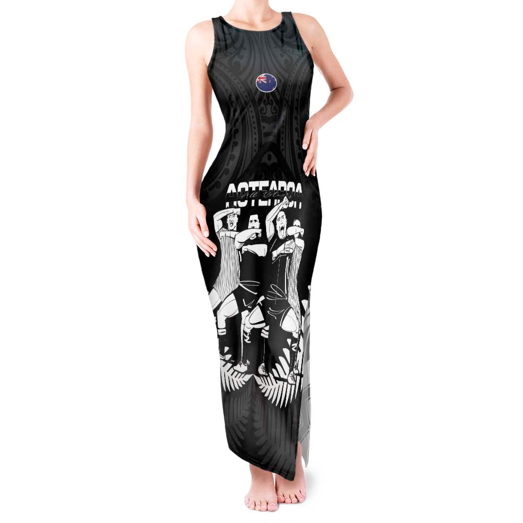New Zealand And Fiji Tapa Rugby Tank Maxi Dress Haka Dance Mix Cibi Dance Together LT14 Women Black - Polynesian Pride