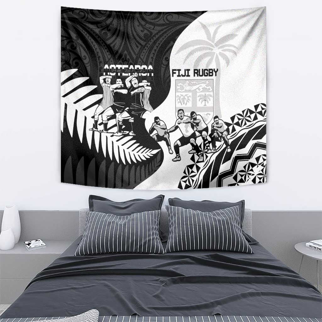 New Zealand And Fiji Tapa Rugby Tapestry Haka Dance Mix Cibi Dance Together LT14 - Polynesian Pride