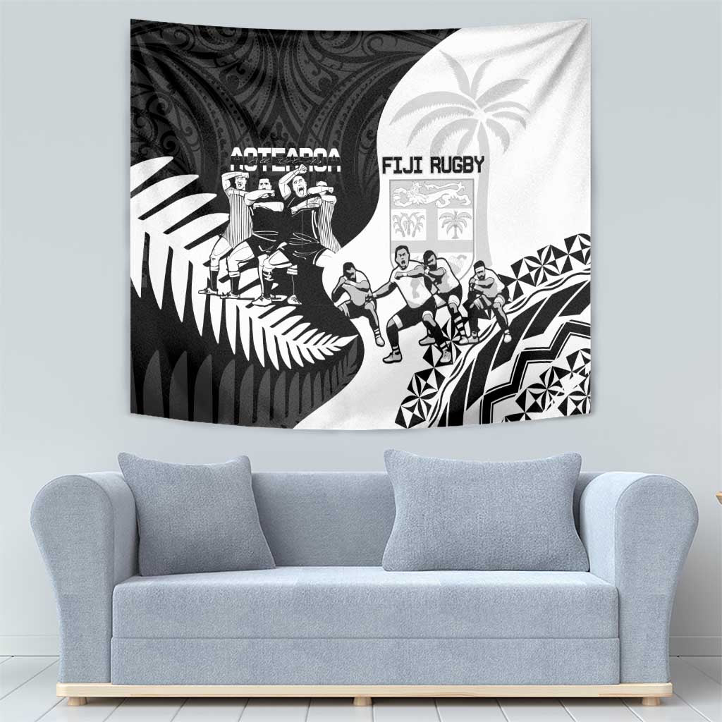 New Zealand And Fiji Tapa Rugby Tapestry Haka Dance Mix Cibi Dance Together LT14 - Polynesian Pride