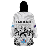 New Zealand And Fiji Tapa Rugby Wearable Blanket Hoodie Haka Dance Mix Cibi Dance Together LT14 - Polynesian Pride