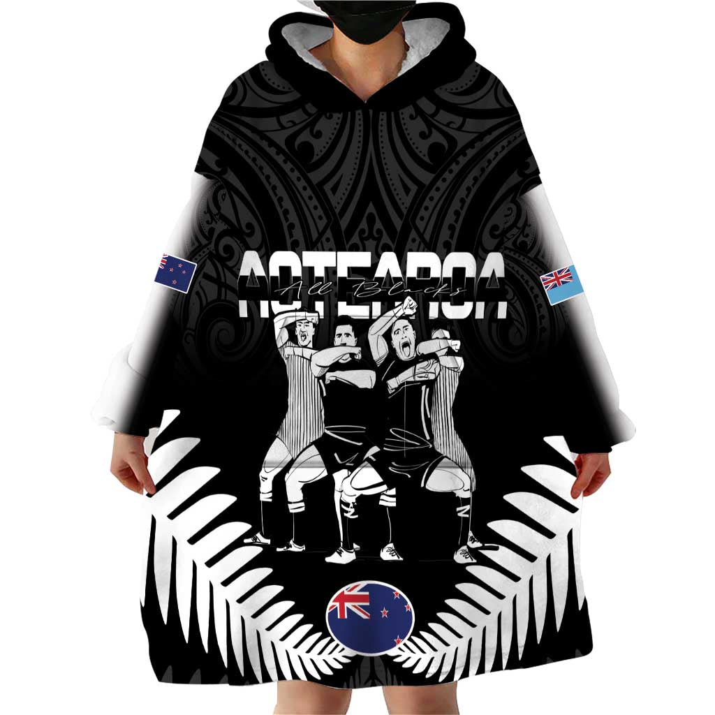 New Zealand And Fiji Tapa Rugby Wearable Blanket Hoodie Haka Dance Mix Cibi Dance Together LT14 - Polynesian Pride