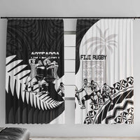 New Zealand And Fiji Tapa Rugby Window Curtain Haka Dance Mix Cibi Dance Together LT14 With Hooks Black - Polynesian Pride