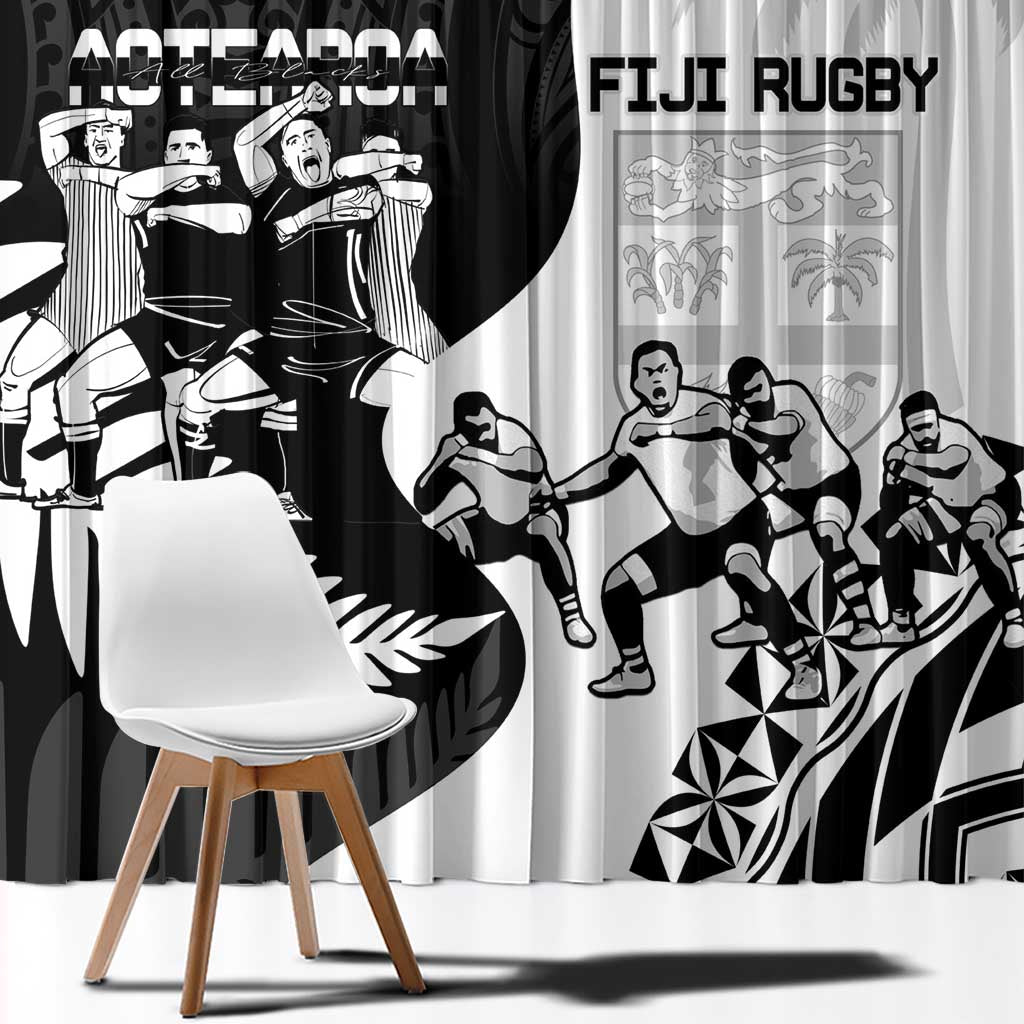 New Zealand And Fiji Tapa Rugby Window Curtain Haka Dance Mix Cibi Dance Together LT14 - Polynesian Pride