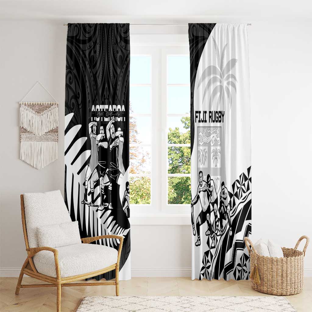 New Zealand And Fiji Tapa Rugby Window Curtain Haka Dance Mix Cibi Dance Together LT14 - Polynesian Pride
