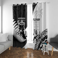 New Zealand And Fiji Tapa Rugby Window Curtain Haka Dance Mix Cibi Dance Together LT14 With Grommets Black - Polynesian Pride