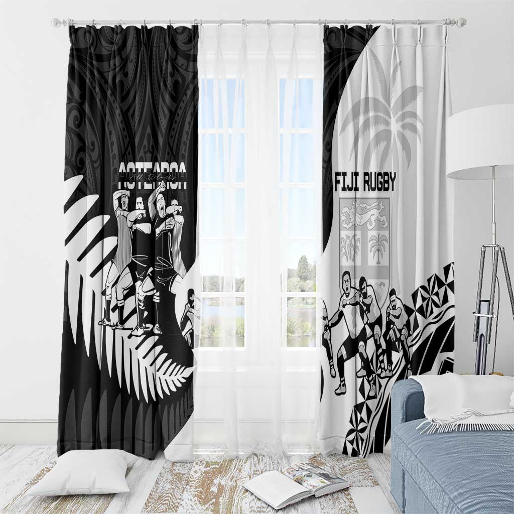 New Zealand And Fiji Tapa Rugby Window Curtain Haka Dance Mix Cibi Dance Together LT14 - Polynesian Pride
