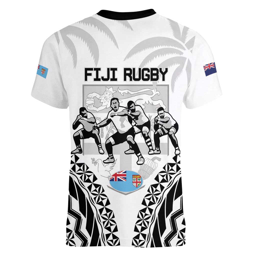 New Zealand And Fiji Tapa Rugby Women V-Neck T-Shirt Haka Dance Mix Cibi Dance Together LT14 - Polynesian Pride