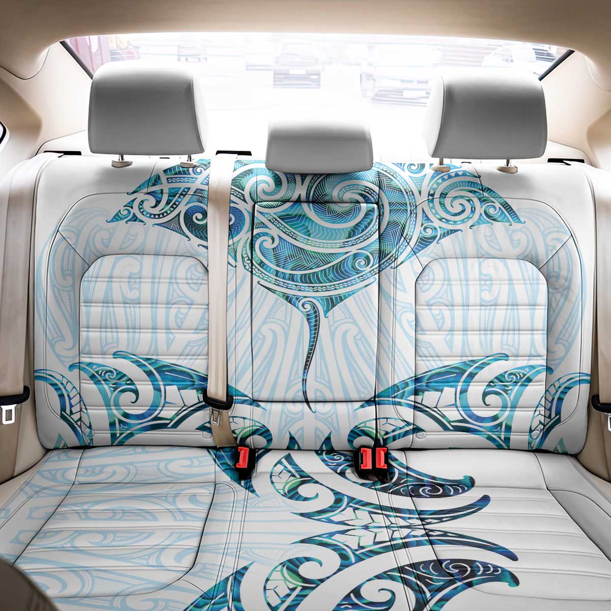 New Zealand Manta Ray Tattoo Back Car Seat Cover Aotearoa Maori Haehae Paua Shell - Polynesian Pride