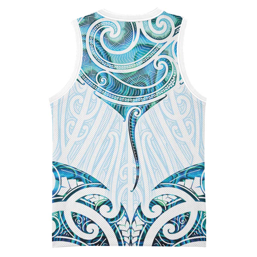 New Zealand Manta Ray Tattoo Basketball Jersey Aotearoa Maori Haehae Paua Shell LT14 - Polynesian Pride