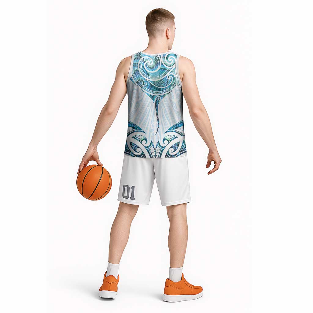 New Zealand Manta Ray Tattoo Basketball Jersey Aotearoa Maori Haehae Paua Shell LT14 - Polynesian Pride