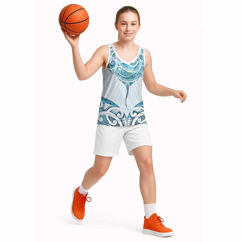 New Zealand Manta Ray Tattoo Basketball Jersey Aotearoa Maori Haehae Paua Shell LT14 - Polynesian Pride