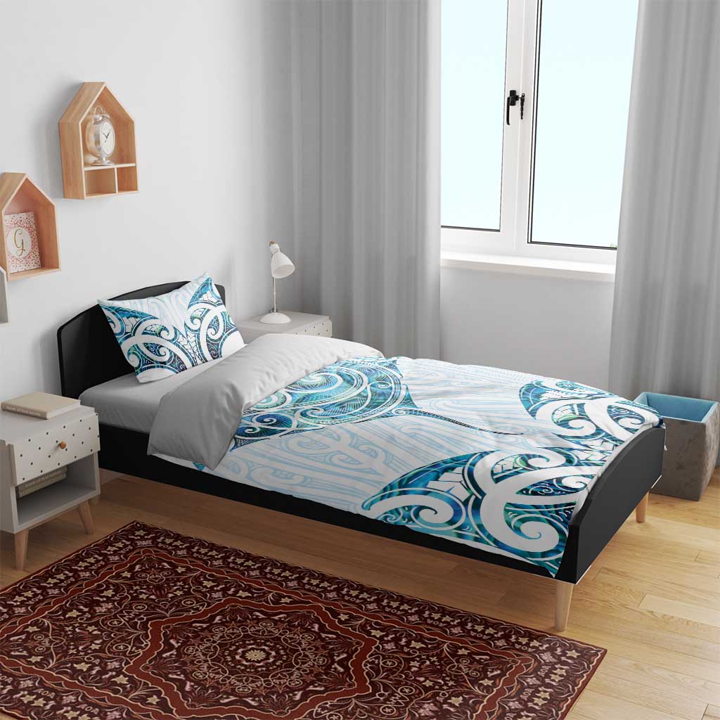 New Zealand Manta Ray Tattoo Bedding Set Aotearoa Maori Haehae Paua Shell - Polynesian Pride