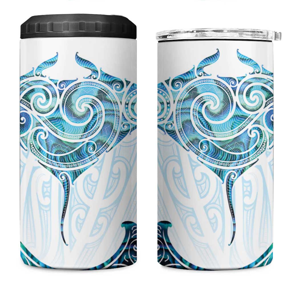 New Zealand Manta Ray Tattoo 4 in 1 Can Cooler Tumbler Aotearoa Maori Haehae Paua Shell LT14 One Size: 16 oz White - Polynesian Pride