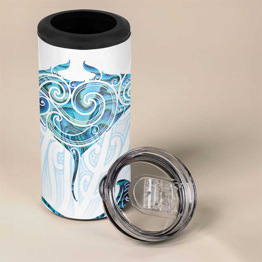New Zealand Manta Ray Tattoo 4 in 1 Can Cooler Tumbler Aotearoa Maori Haehae Paua Shell LT14 - Polynesian Pride