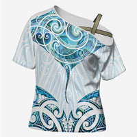 New Zealand Manta Ray Tattoo Cross Shoulder Shirt Aotearoa Maori Haehae Paua Shell LT14 Female White - Polynesian Pride