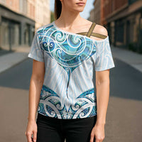New Zealand Manta Ray Tattoo Cross Shoulder Shirt Aotearoa Maori Haehae Paua Shell LT14 - Polynesian Pride