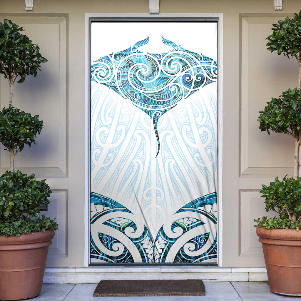 New Zealand Manta Ray Tattoo Door Cover Aotearoa Maori Haehae Paua Shell LT14 White - Polynesian Pride