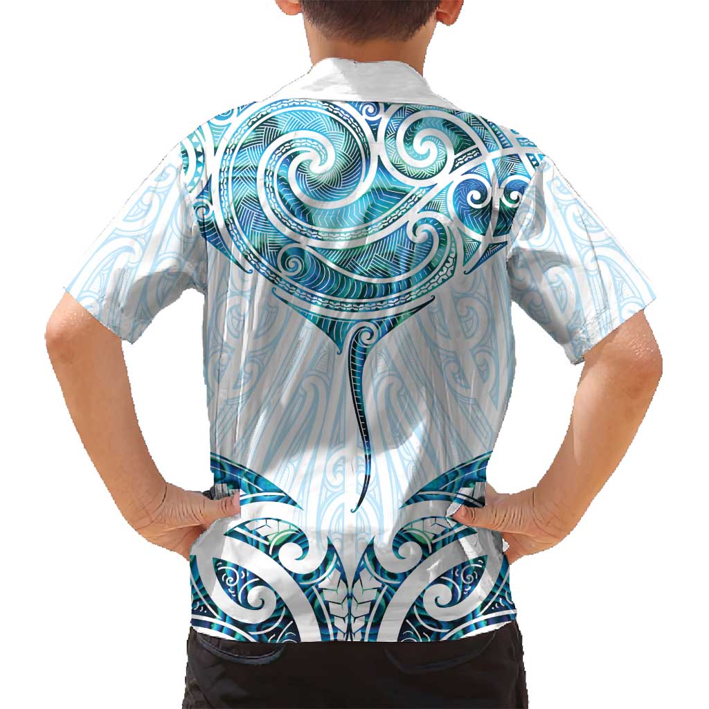New Zealand Manta Ray Tattoo Family Matching Long Sleeve Bodycon Dress and Hawaiian Shirt Aotearoa Maori Haehae Paua Shell LT14 - Polynesian Pride