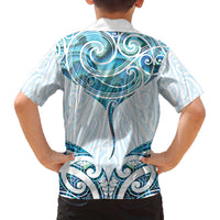 New Zealand Manta Ray Tattoo Family Matching Off The Shoulder Long Sleeve Dress and Hawaiian Shirt Aotearoa Maori Haehae Paua Shell LT14 - Polynesian Pride