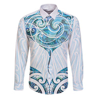New Zealand Manta Ray Tattoo Family Matching Off The Shoulder Long Sleeve Dress and Hawaiian Shirt Aotearoa Maori Haehae Paua Shell LT14 Dad's Shirt - Long Sleeve White - Polynesian Pride