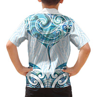 New Zealand Manta Ray Tattoo Family Matching Off Shoulder Maxi Dress and Hawaiian Shirt Aotearoa Maori Haehae Paua Shell LT14 - Polynesian Pride