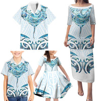 New Zealand Manta Ray Tattoo Family Matching Puletasi and Hawaiian Shirt Aotearoa Maori Haehae Paua Shell LT14 - Polynesian Pride